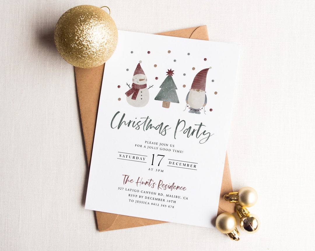 Cute Christmas Party Invitation, Holiday Party Invitation Template