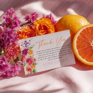 Citrus Thank You Card Template, Printable Main Squeeze Bridal Shower Thank You Card Instant Download Thank You Card, Bridal Thank You Pink