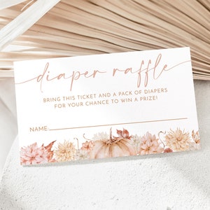 Pumpkin Diaper Raffle Card, Fall Baby Shower Diaper Raffle Card, Editable Diaper Raffle Template, Printable Diaper Raffle, Nappy Raffle Card
