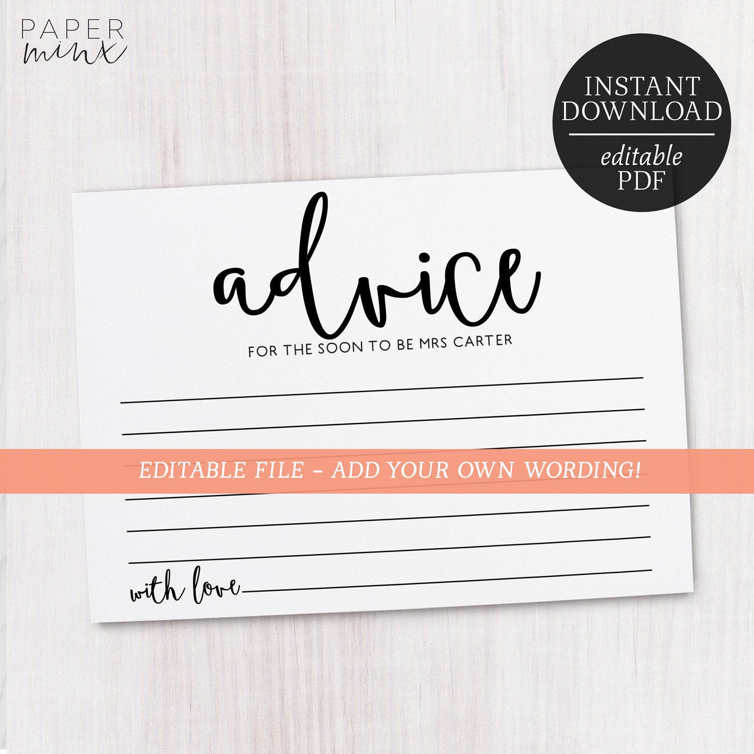 Printable Advice Cards Editable Advice Bachelorette Advice Etsy