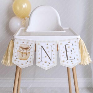 Bee Day High Chair Banner Printable, ONE Banner For High Chair, Birthday Decor, Bee 1st Birthday Banner Yellow Gingham Bee Little Honey