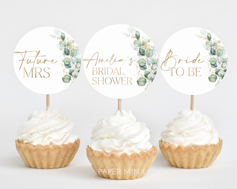 Greenery Cupcake Toppers Bridal Shower Cupcake Toppers Etsy