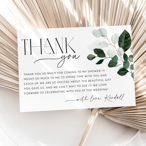 Thank You Card Template, Printable Thank You Card, Instant Download Thank You Cards, Bridal Shower Thank You, Greenery Thank You Card