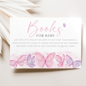 Butterfly Books For Baby Card Printable, Baby Shower Book Request Card, Butterfly Baby Shower Book For Baby Insert, Baby Book Request Girl
