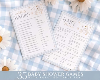 Silly Goose Baby Shower Games Bundle: Blue Printable Party Pack (Canva Template)