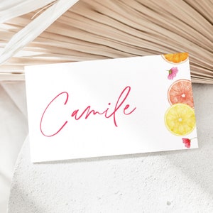 Citrus Place Card Template, Printable Main Squeeze Bridal Shower Place Cards, Place Cards, Editable Pink Citrus Floral Place Cards FLAT