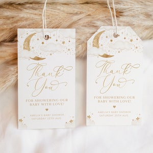Printable Favor Tags, Moon Stars Baby Shower Favour Tags, Thank You Tags, Gift Tags, Twinkle Twinkle Star Baby Shower Favor Tags, Neutral