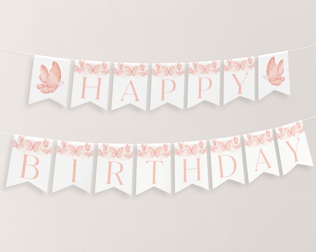 Butterfly Birthday Banner, Happy Birthday Banner Printable, 1st ...