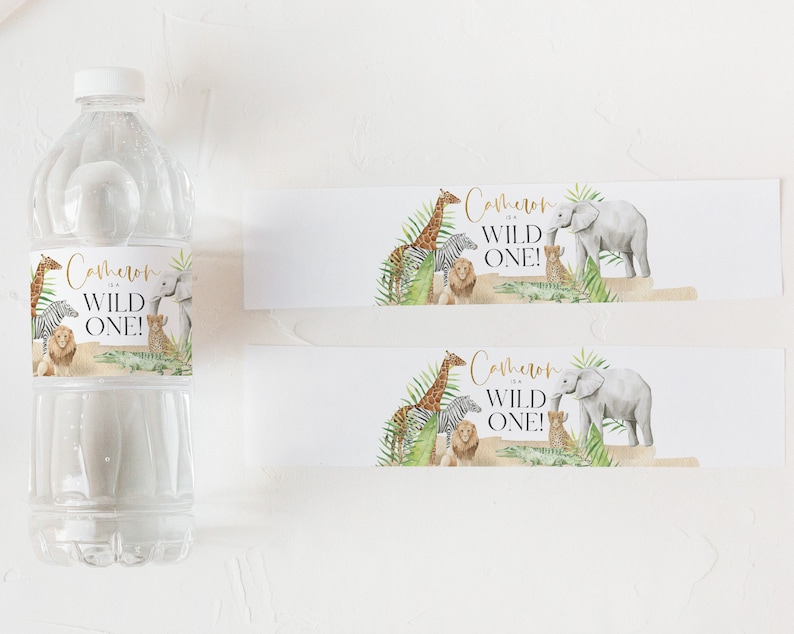 Wild One Water Bottle Label, Safari Water Label, Printable Water Bottle ...