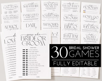 Minimal Bridal Shower Games, Minimalist Bridal Shower Editable Games, Printable Games, Black Games Pack, Modern Bridal Shower Games, Black