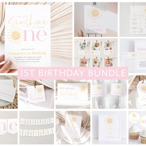 Sunshine Birthday Invitation Bundle, Sun First Birthday Invite, Sun Birthday Invitation, 1st Birthday Girl, Sun Birthday Invitation Girl