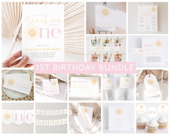 Sunshine Birthday Invitation Bundle, Sun First Birthday Invite, Sun Birthday Invitation, 1st Birthday Girl, Sun Birthday Invitation Girl