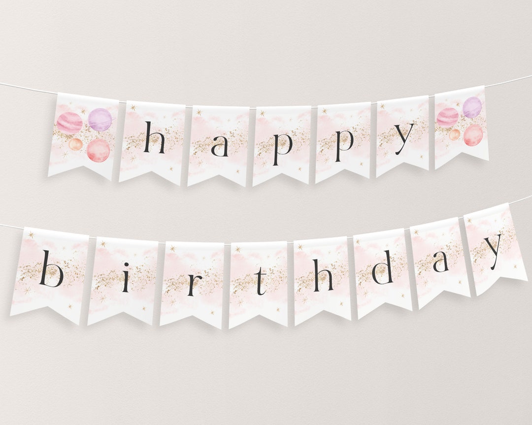 Happy Birthday Banner Printable, Happy 1st Birthday Banner, Space First ...