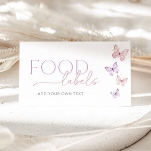 Butterfly Baby Shower Food Labels, Butterfly Food Tent Cards, Folded Food Cards, Pink Purple Food Tented Cards, Butterflies Baby Shower Food