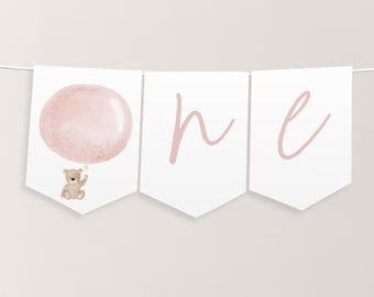 Bear High Chair Banner Printable, 1st Birthday Banner For High Chair, Birthday Decor, Birthday High Chair Banner, Beary First Birthday Pink