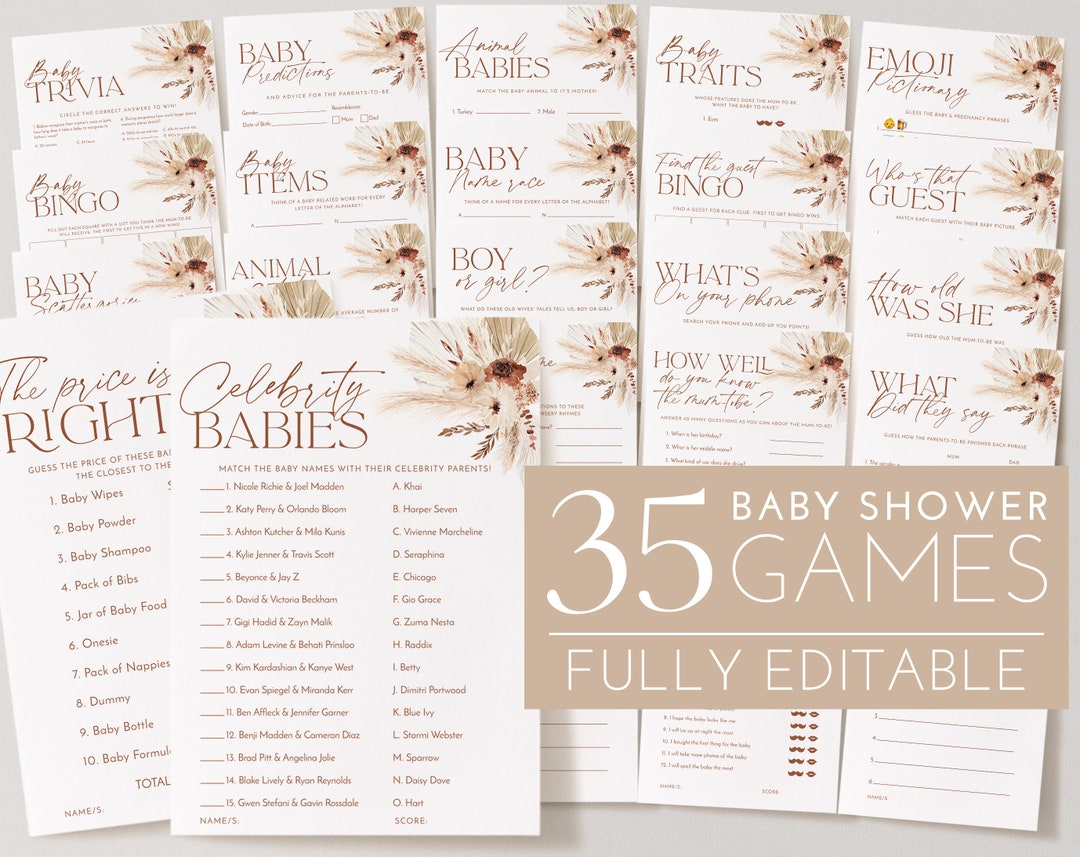 Boho Baby Shower Games, Baby Shower Editable Games, Printable Games ...
