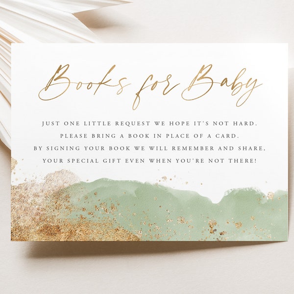 Green Gold Baby Shower Books For Baby, Printable Books For Baby Insert, Books Card, Sage Green Baby Shower, Sage Baby Shower Printables