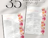 Citrus Baby Shower Games, Orange Baby Games Printable, Bright Flowers Girl Baby Shower Games Bundle Citrus Pink, Citrus Floral Baby Bunch