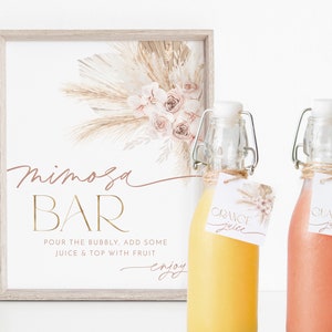 Pink Boho Floral Mimosa Bar Sign, Floral Mimosa Sign, Bridal Shower Mimosa Bar Sign, Boho Mimosa Sign, Juice Labels, Mimosa and Juice Labels