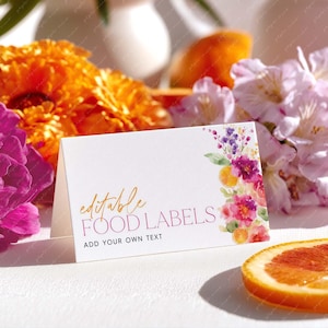 Citrus Food Labels, Food Label Card, Food Tent Cards, Food Tags, Folded Food Cards Tented, Main Squeeze Bridal Shower Citrus Baby Shower