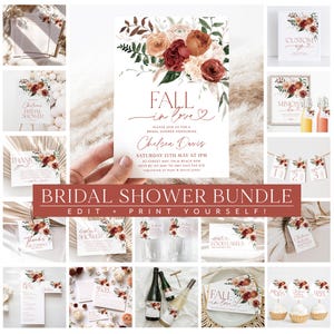 Fall in Love Bridal Shower Invitation Bundle, Fall Floral Bridal Shower Invitation Game Bundle, Editable Games, Fall Bridal Shower Printable