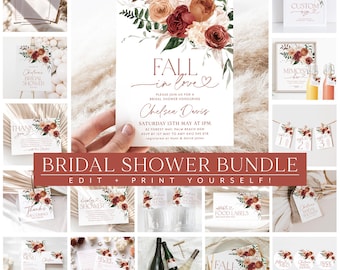 Fall in Love Bridal Shower Invitation Bundle, Fall Floral Bridal Shower Invitation Game Bundle, Editable Games, Fall Bridal Shower Printable