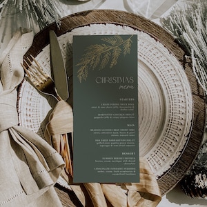 Christmas Menu Template, Holiday Dinner Menu, Green Gold Leaf, Printable Christmas Party Menu, Work Christmas Party, Corporate Christmas