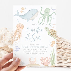 Oneder the Sea Birthday Invitation, Under the Sea Editable Template, 1st Birthday Invite, Ocean Animals Invitation, Kids Birthday Invite