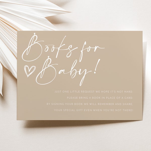 Neutral Books For Baby Card Printable, Gender Neutral Book Request Card, Beige Baby Shower Book For Baby, Minimal Baby Shower Books for Baby