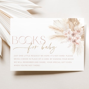 Boho Books For Baby Card Printable, Book Request Card, Pink Boho Baby Shower Book For Baby, Baby Shower Girl Pink, Boho Floral Book For Baby