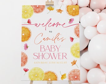 Citrus Orange Baby Shower Welcome Sign, Floral Oranges Welcome Sign Printable Template Instant Download, Citrus Flowers Bright Welcome Sign