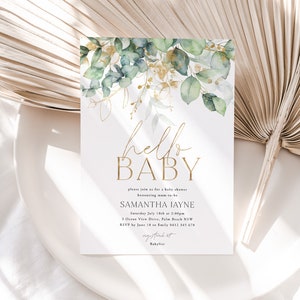 Greenery Baby Shower Invitation, Eucalyptus Invitation Template, Gender Neutral Baby Shower, Baby Boy, Printable, Watercolor Leaves, Phone image 10