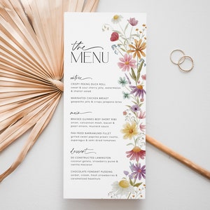 Wildflower Menu Template, Printable Bridal Shower Menu, Flower Menu, Editable Menu, Floral Bridal Menu Printable, Wildflower Bridal Menu