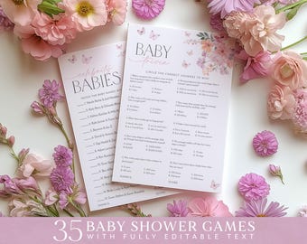 Baby in Bloom Baby Shower Games, Butterfly Baby Shower Games Printable, Pink Purple Wildflowers Butterflies Girl Baby Shower Games Bundle