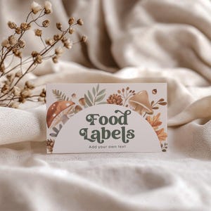 Woodland Baby Shower Food Labels, Woodland Food Label Card, Food Tent Card, Baby Shower Food Tags, Folded Food Cards, Tented Food Label