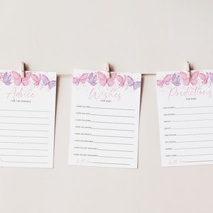 Butterfly Baby Shower Advice Cards, Baby Shower Predictions, Baby Shower Wishes, Advice Card, Editable Games, Butterfly Baby Shower Games