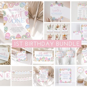 Sweet One Birthday Bundle, Pastel Sweets 1st Birthday Invitation, Icecream Cupcake Birthday Party, First Birthday Girl, Dessert Invitation