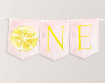 Banner imprimible para trona de limón, pancarta para primer cumpleaños, decoración de cumpleaños, pancarta de cumpleaños de limón para trona, limonada rosa