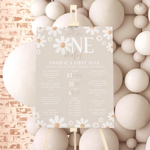 Daisy Birthday Milestone Sign, Onederful Daisy 1st Birthday Milestone Board, Milestone Sign 1st Birthday Neutral Beige Daisy Girls Birthday