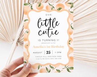 Our Little Cutie Birthday Invitation, Orange 1st Birthday Invitation, Little Cutie Invitation, 1st Birthday Girl, Orange First Birthday Girl
