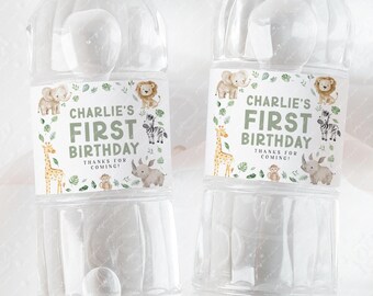 Wild One Safari Water Bottle Label: 1st Birthday (Printable)