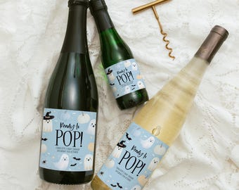 Halloween Baby Shower Champagne Labels, Printable Wine Labels, Mini Champagne Labels, Ready to Pop Labels, Blue Halloween Wine Labels Boy