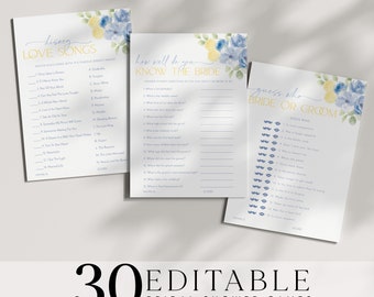 Main Squeeze Bridal Shower Games Printable, Blue Lemon Bridal Shower Games, Citrus Bridal Shower, Mediterranean Theme, Blue Floral Citrus