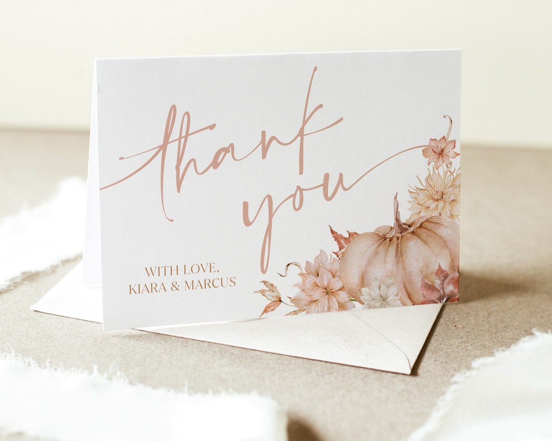 Pumpkin Thank You Card Template, Printable Thank You Card, Fall Baby ...