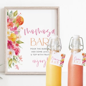 Citrus Momosa Bar Sign, Main Squeeze Mimosa Sign, Citrus Baby Shower Mom-osa Bar Sign, Juice Labels, Mimosa and Juice Labels Bright Orange