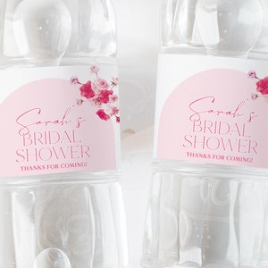 Pink Water Bottle Label, Bridal Shower Water Label, Printable Water Bottle Label, Bridal Shower Water Label Stickers, Pink Floral Water