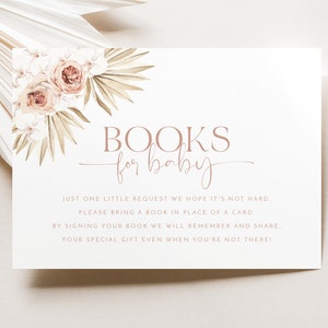 Livros para impressão de cartão de bebê, cartão de solicitação de livro, livro de chá de bebê Boho para bebê, convite de flores secas, imprimíveis de chá de bebê, bebê Boho