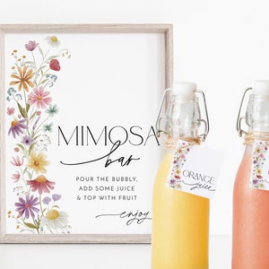 Wildflower Mimosa Bar Sign, Floral Mimosa Sign, Bridal Shower Mimosa Bar Sign, Juice Labels, Mimosa and Juice Labels, Floral Mimosa Sign