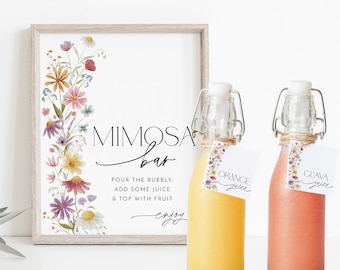 Wildflower Mimosa Bar Sign, Floral Mimosa Sign, Bridal Shower Mimosa Bar Sign, Juice Labels, Mimosa and Juice Labels, Floral Mimosa Sign