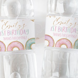 Donut Water Bottle Labels, Donut Water Label, Printable Water Bottle Label, Donut Party Water Labels, 1st Birthday Girl, Donut Grow Up Pink